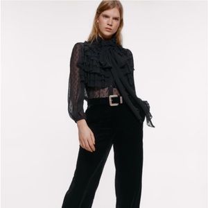 Zara black ruffle neck tie top